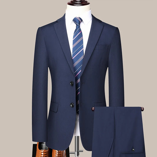 2023 Men’s Two-Button Wedding Suit — Korean Slim Fit Fashion Business Formal Two-Piece Set (Blazer + Trousers)