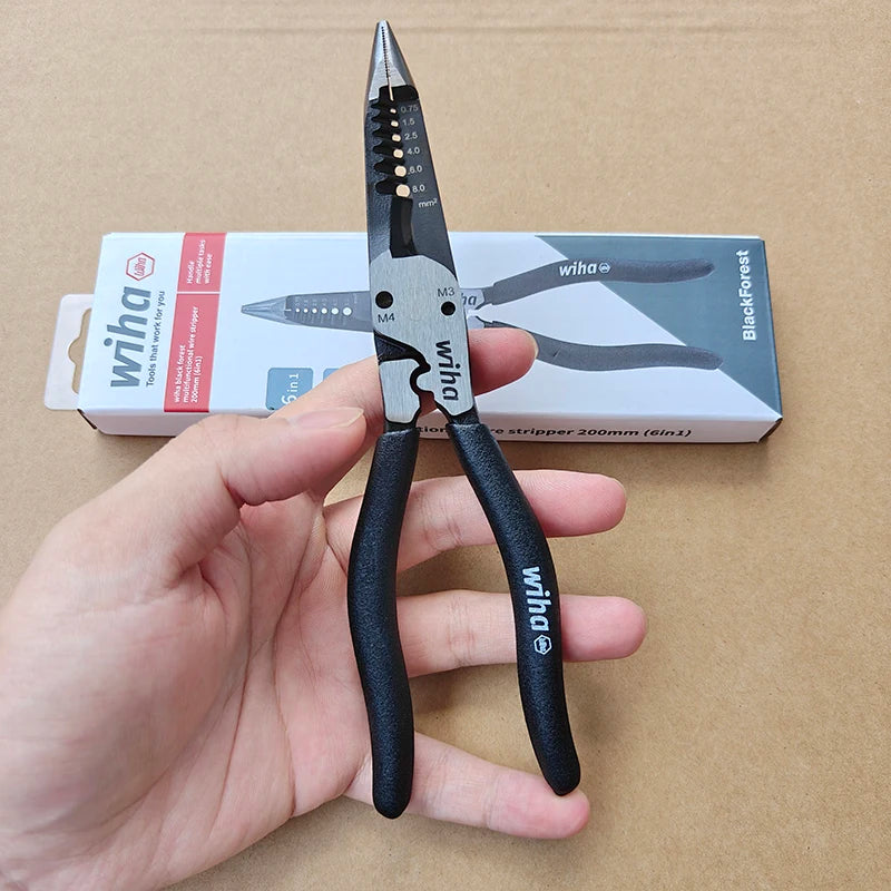 Wiha 46811 6-in-1 Needle Nose Wire Stripper Pliers - 200mm BlackForest Multi-Purpose Repair Tool
