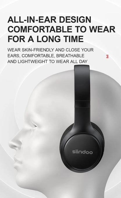 Siindoo JH919 Wireless Bluetooth Headphones - Foldable Stereo Earphones, Super Bass, Noise Reduction Mic for Laptop, PC, TV