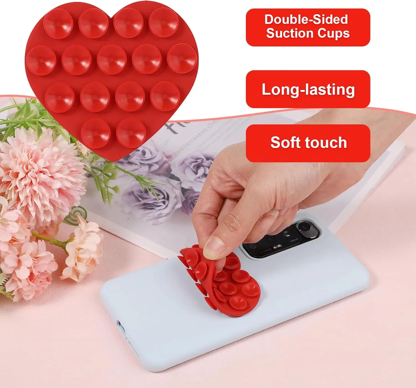 Heart-Shaped Double-Sided Phone Suction Holder - Multi-Purpose Silicone Suction Cup Mount and Sticky Phone Grip