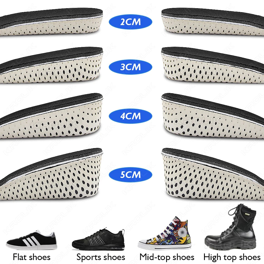 Height Increase Half Shoe Insoles — Unisex Heel Insert with Cushion & Arch Support, 2-5cm Invisible Lift Pads