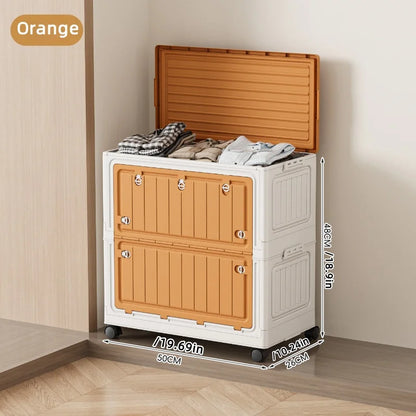 Large Capacity Foldable Storage Bin - Transparent Mobile Organizer with Wheels for Clothes & Toys