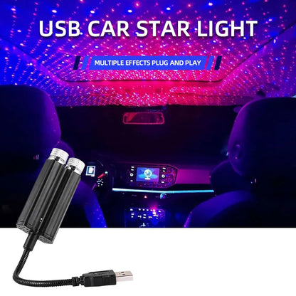 Car Interior USB LED Star Roof Light — Starry Galaxy Atmosphere Projector for Night, Party & Decoration