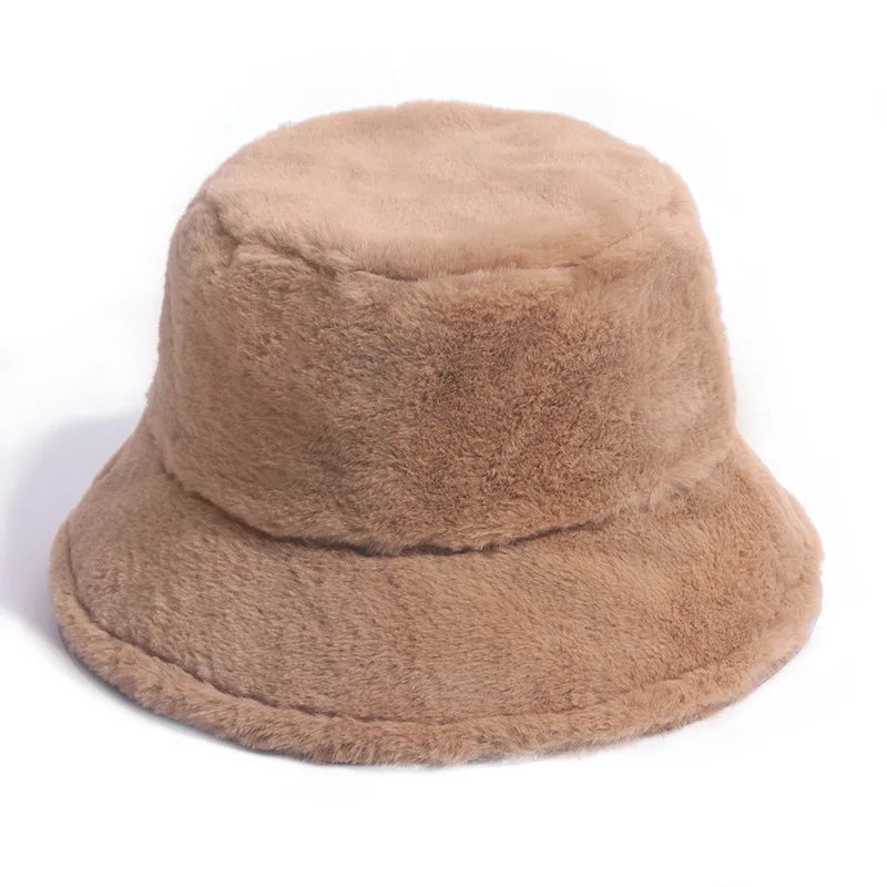 Women’s Winter Bucket Hat – Fashion Leopard Panama, Warm Vintage Faux Fur Fisherman Cap