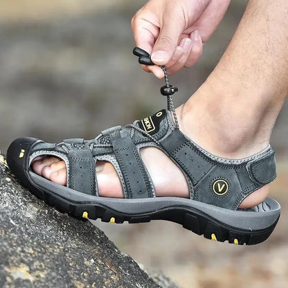 Men's Leather Summer Sandals - Breathable Casual Outdoor Beach Slippers & Wading Shoes