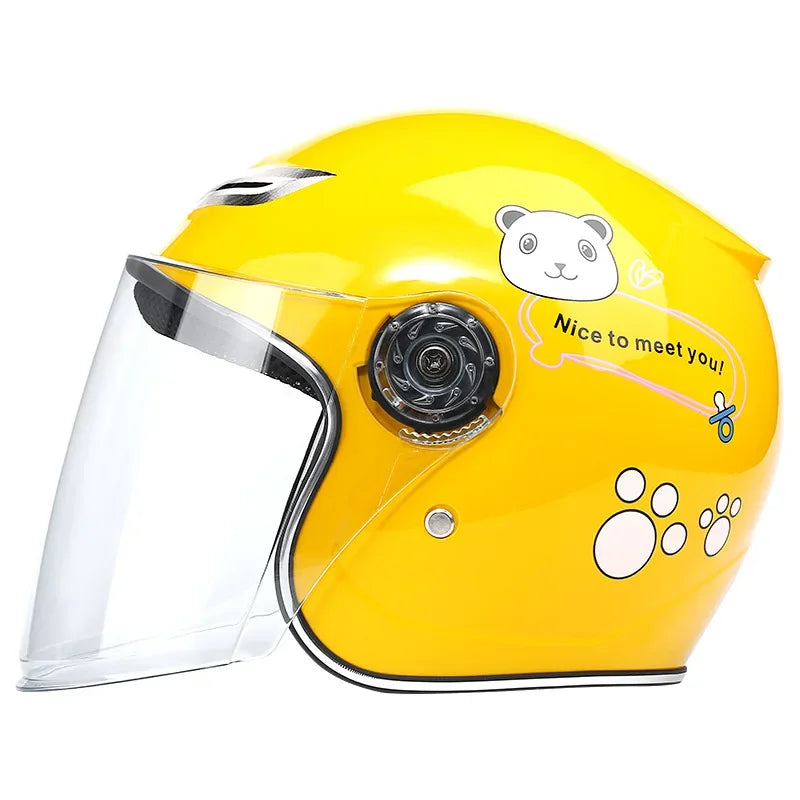Children's Helmet with Cute Cartoon Pattern – Anti-Fall Open Face Safety Helmet for Kids, Four Seasons Motorcycle Protection