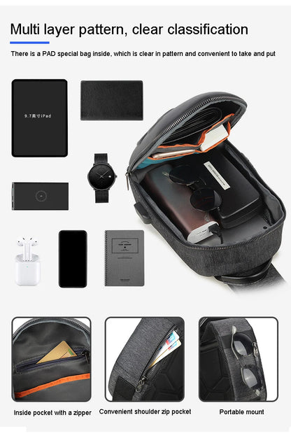 Running Chest Bag for Men - USB Charging Fashion Sling Pack, Crossbody Motor Cycling Backpack for College Students, Unisex
