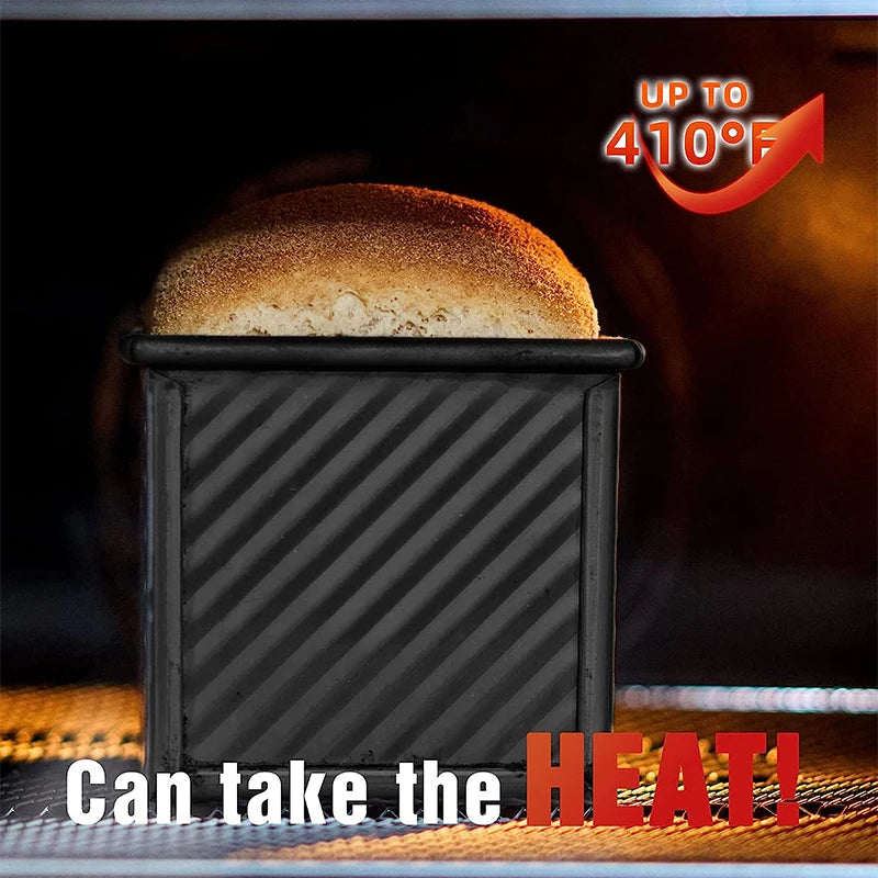 LMETJMA Pullman Loaf Pan with Lid 1 lb - Non-Stick Bread Pan Carbon Steel Rectangle Corrugated Toast Box Mold Cake Mold JT157