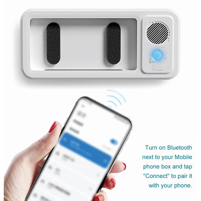 Waterproof Bathroom Phone Holder with Bluetooth Speaker – 360° Rotating Touch Screen Stand for Bath & Shower Entertainment