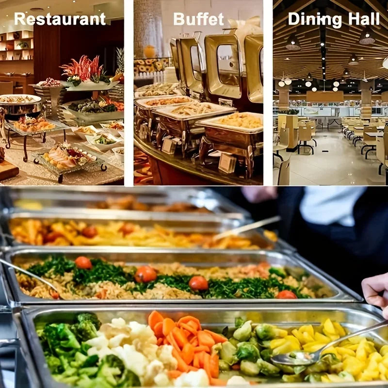 4-Pack Stainless Steel Buffet Warmer with Insulated Cover - Family-Sized Heat Preservation Stove for Restaurants   2/2