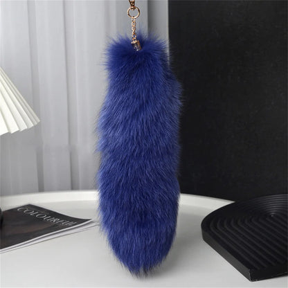 Natural Fox Fur Tail Keychain – 40cm Furry Racoon Bag Charm & Fluffy Keyring Accessory for Women