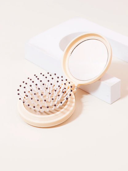 Mini Folding Head Massager & Mirror – Anti-Static Styling Comb for Wigs, Portable Travel Hair Brush