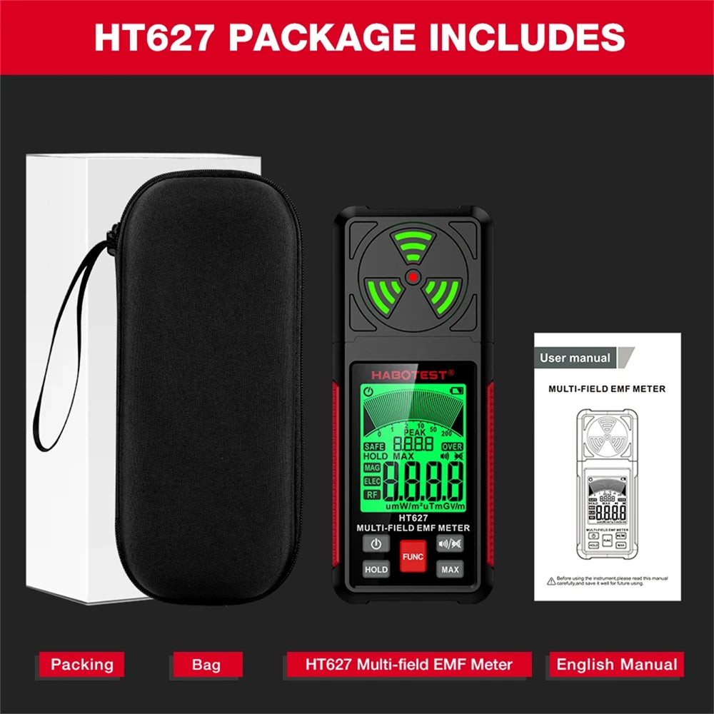 HABOTEST HT627 EMF Meter - Electromagnetic Field & Radiation Detector for Home, Outdoor & Ghost Hunting Use