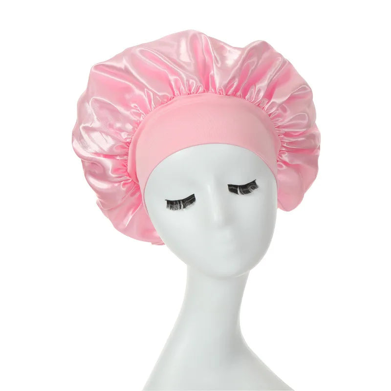Women's Silky Satin Night Sleep Cap - Double Layer Adjustable Hair Bonnet, Shower Cap for Curly Hair Styling Accessories