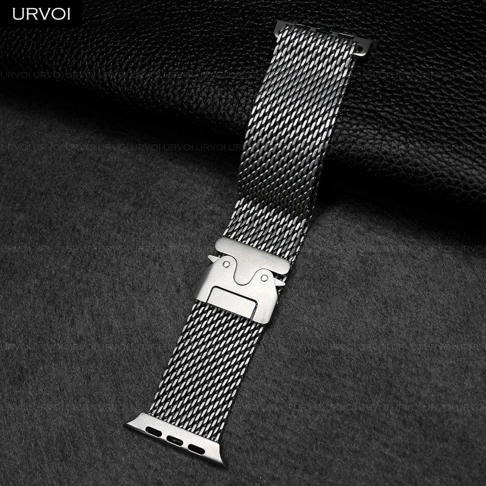 URVOI Stainless Steel Mesh Band for Apple Watch Ultra 2/1, Series 10/9 – 316L Secure Parachute Buckle, 46/49mm