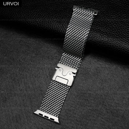 URVOI Stainless Steel Mesh Band for Apple Watch Ultra 2/1, Series 10/9 – 316L Secure Parachute Buckle, 46/49mm