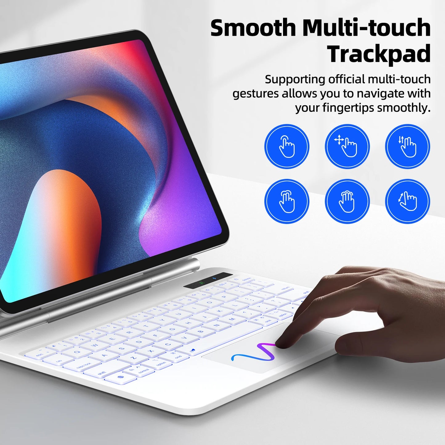 Smart Pogo Pin Keyboard Case for iPad — Trackpad Teclado for iPad Air 11 (2025 M3), Air 6 (2024), Pro 11, Air 4 & Air 5 10.9-inch