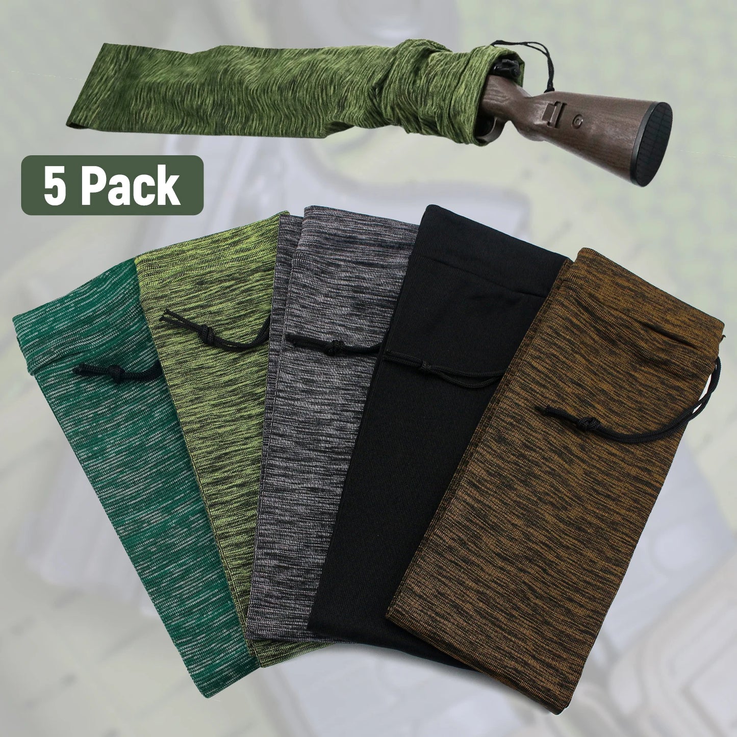 5-Pack Silicone Treated Gun Socks 55” x 3.9” – Stretch Knit Rifle Storage Covers for Hunting & Shooting Protection Sleeves