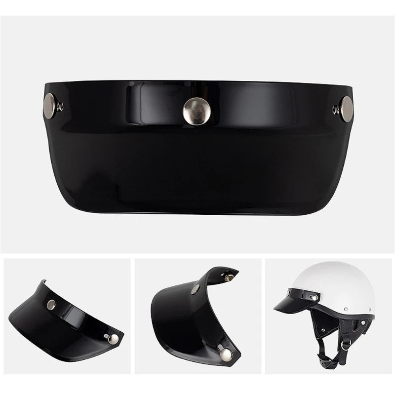 3 Snap-Button Universal Helmet Visor – Windproof Flip Shield for Open Face Motorcycles