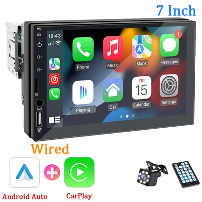 1DIN 7" HD Car Radio – CarPlay Android Auto Multimedia Player with Touchscreen, FM, AUX, Bluetooth & MirrorLink Universal Autoradio