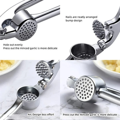 LMETJMA Stainless Steel Garlic Press — Easy Squeeze Garlic Mincer & Crusher Kitchen Tool JT202