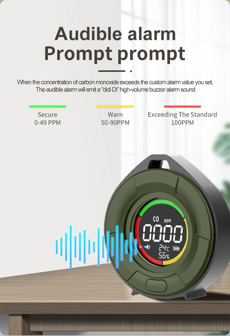 3 in 1 Portable Carbon Monoxide Detector - Professional, Accurate, Rechargeable CO Alarm with Loud Alert