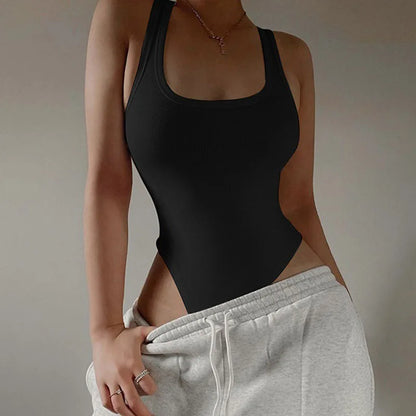 Sleeveless Knit Bodysuit — Sexy Off-Shoulder Halter Bodycon Top for Women Summer Casual & Clubwear