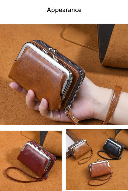 Women’s Fashion Minimalist Wrist Strap Wallet – Retro Short Zero Wallet with Large Capacity, Multi-Card Pockets & Money Clip