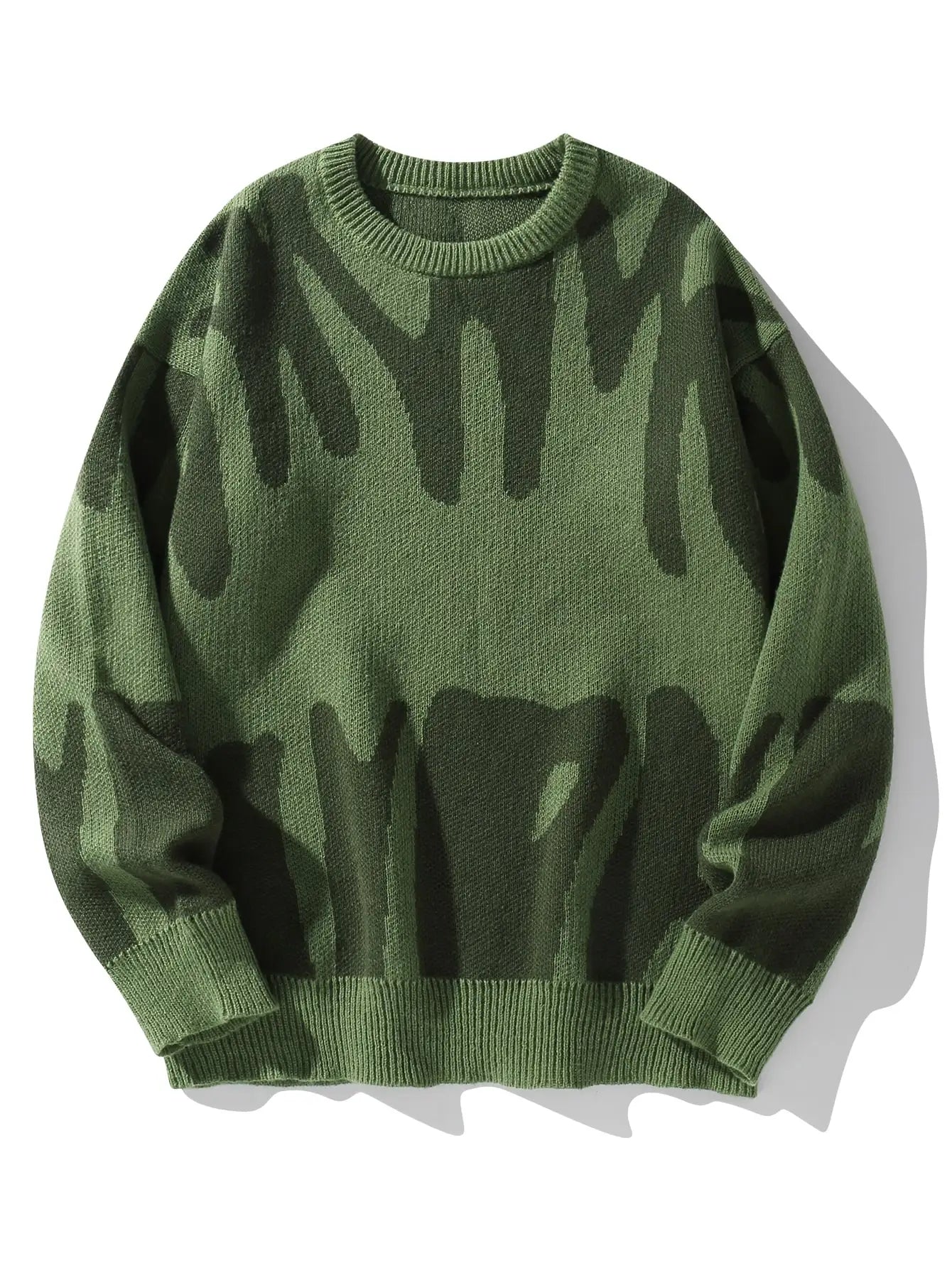 Men's Autumn Winter Jacquard Sweater - Irregular Pattern Contrast Color Round Neck Knitted Casual Pullover