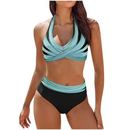Floral Colour Block High Waist Bikini – Women's Two-Piece Swimsuit Teen Beachwear 2024 Trend