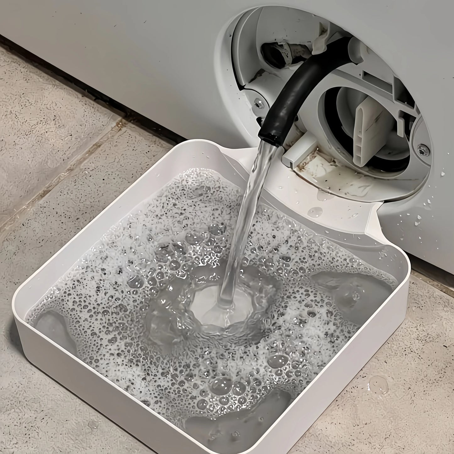 Washing Machine Drain Water Collection Tray - No Overflow Lint & Debris Filter Drip Box