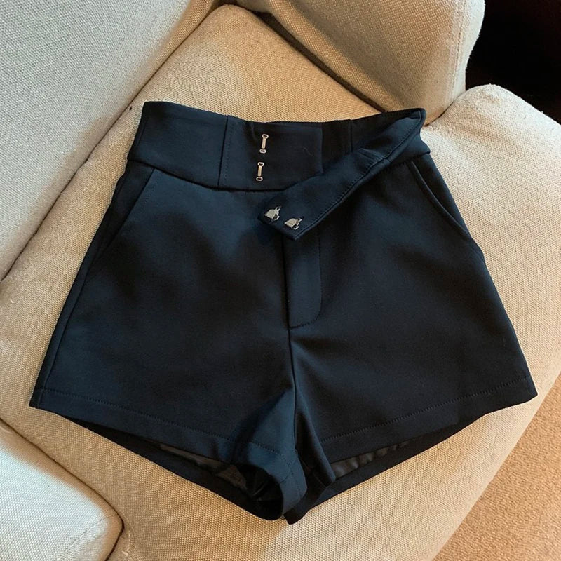 Mooyufon Black High-Waisted Shorts for Women – Harajuku A-Line Slim Fit Casual Sexy Straight Pants