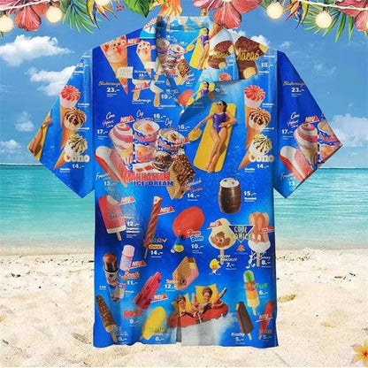 3D Ice Cream Hawaiian Shirt - Trendy Unisex Oversized Short Sleeve Beach Party Shirt