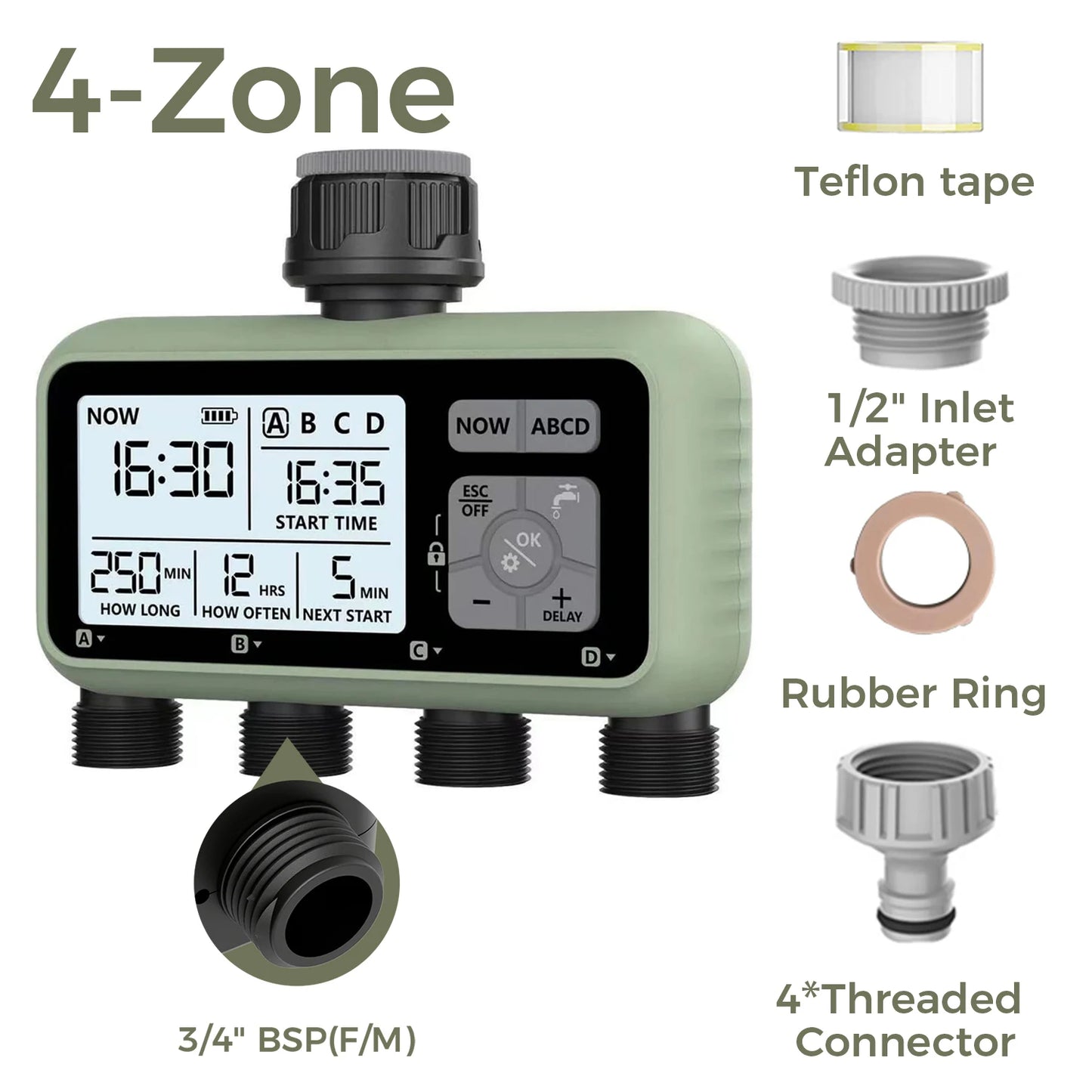 Diivoo 3-Zone Garden Water Timer – Programmable Automatic Irrigation System with Rain Delay & Manual/Auto Modes for Lawn & Yard