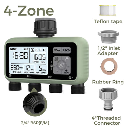 Diivoo 3-Zone Garden Water Timer – Programmable Automatic Irrigation System with Rain Delay & Manual/Auto Modes for Lawn & Yard