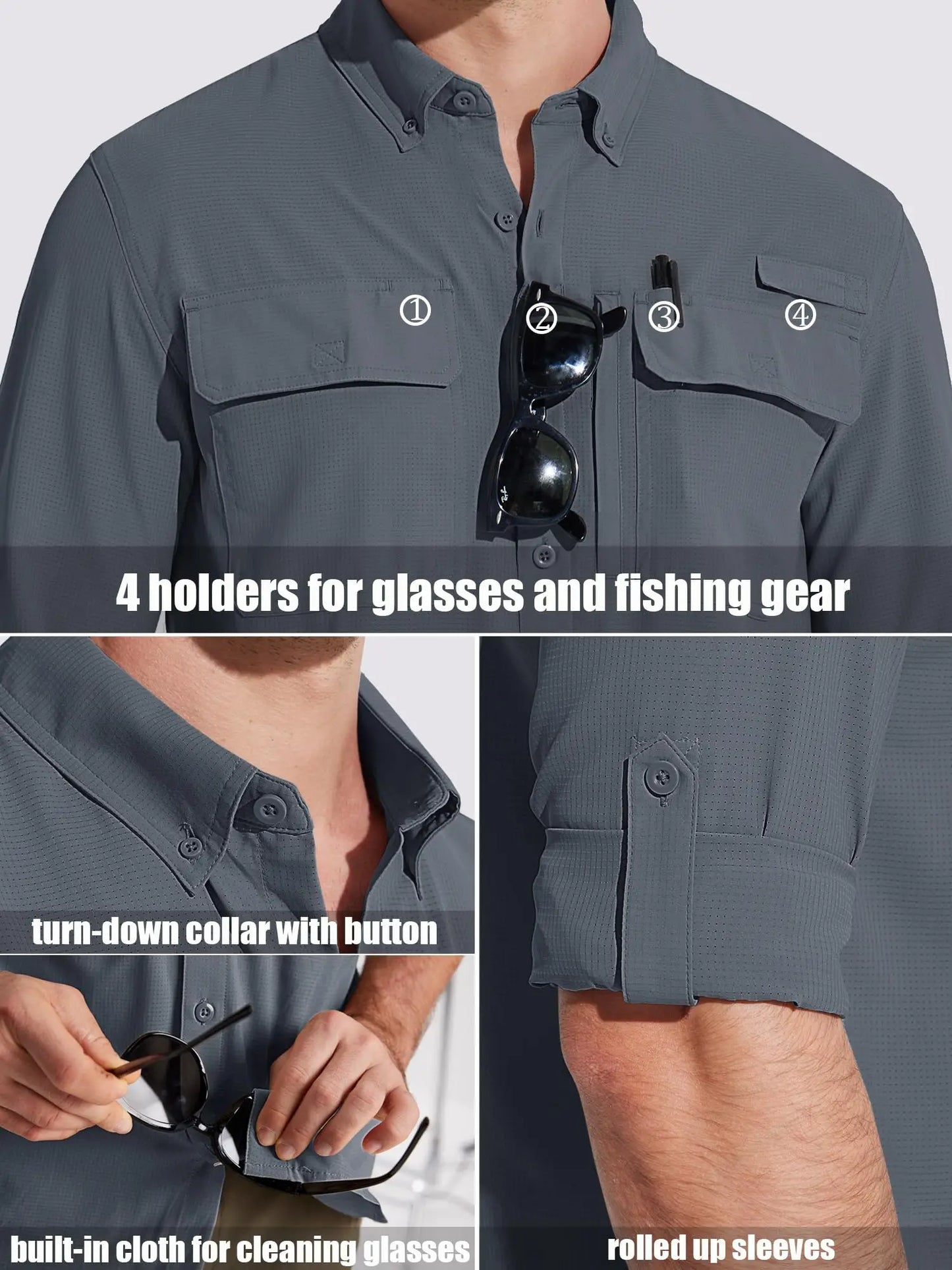 TACVASEN Men's UPF 50+ Sun Protection Fishing Shirt – Quick-Dry Long Sleeve Mesh Hiking & Work Shirt