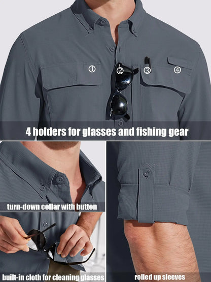 TACVASEN Men's UPF 50+ Sun Protection Fishing Shirt – Quick-Dry Long Sleeve Mesh Hiking & Work Shirt