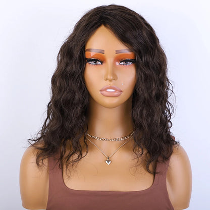 Honey Curly Bob Human Hair Wig — Side Part Pre-Plucked Glueless Brown & Blonde Curly Wig with Fringe Bangs