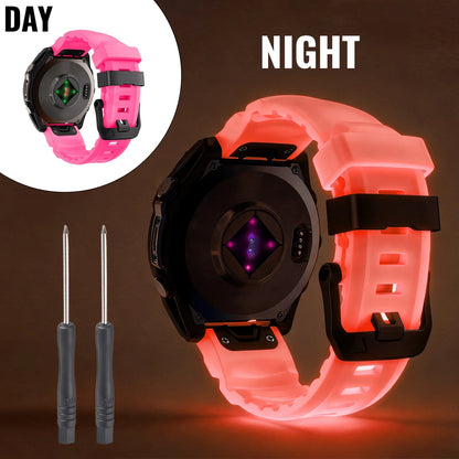 22mm/26mm Luminous Silicone Watch Band for Garmin Fenix, Tactix, Epix Pro and Enduro 3 - Quick-Release Sport Replacement Strap
