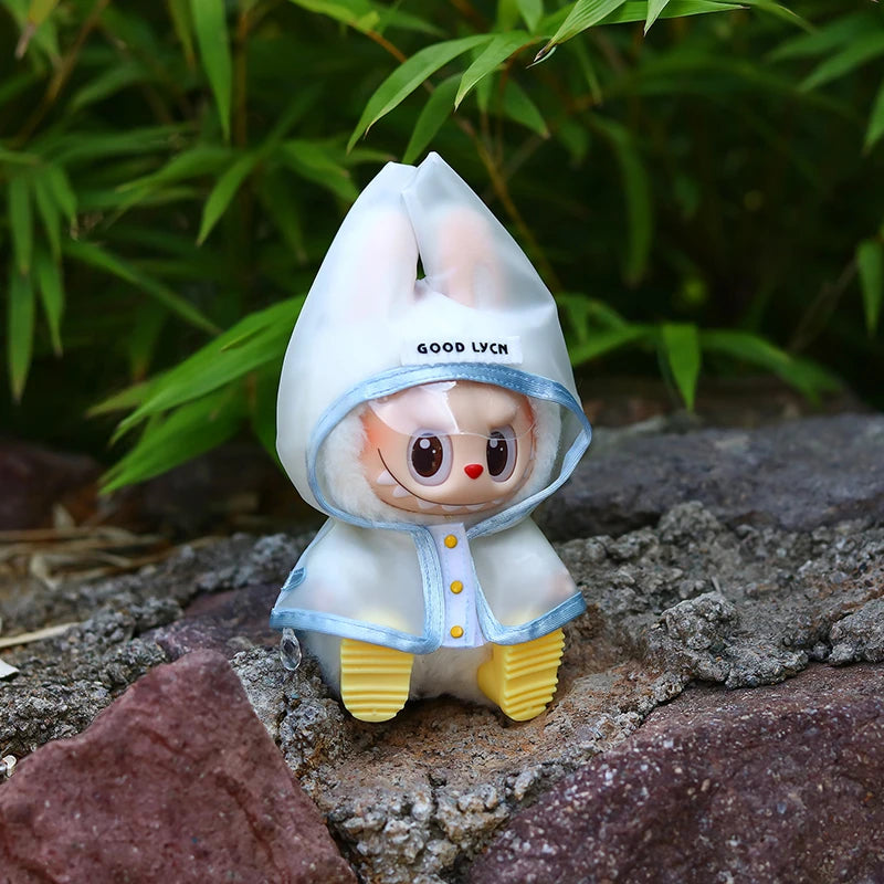 15-17cm Labubu Doll Clothes — Waterproof Raincoat & Rain Boots Outfit Set with Matching Accessories