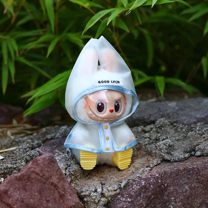 15-17cm Labubu Doll Clothes — Waterproof Raincoat & Rain Boots Outfit Set with Matching Accessories