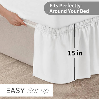 Elastic Wrap-Around Bed Skirt – Wrinkle, Fade & Shrink Resistant Dust Ruffle Easy-Fit Bedding Cover for Adjustable Beds