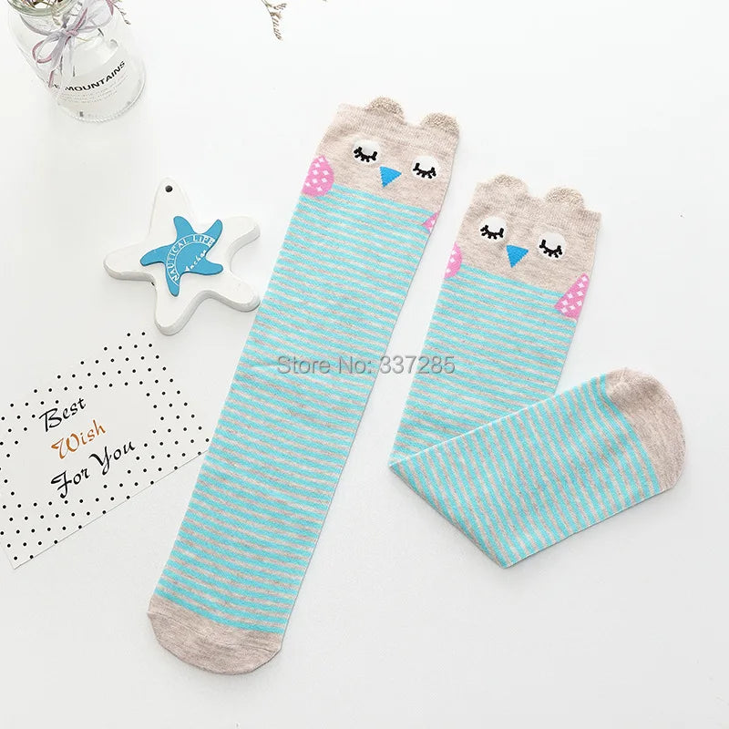 Cute Cartoon Animal Knee-High Socks for Babies & Kids – Warm Cotton Ankle & Over-Knee Socks for Girls
