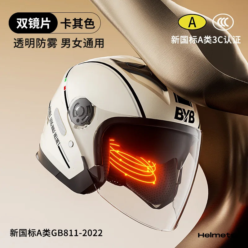 2024 New Motorcycle & Electric Car Helmet – Men’s & Women’s Safety Helmet with Anti-Fog Double Lens, Four Seasons Universal