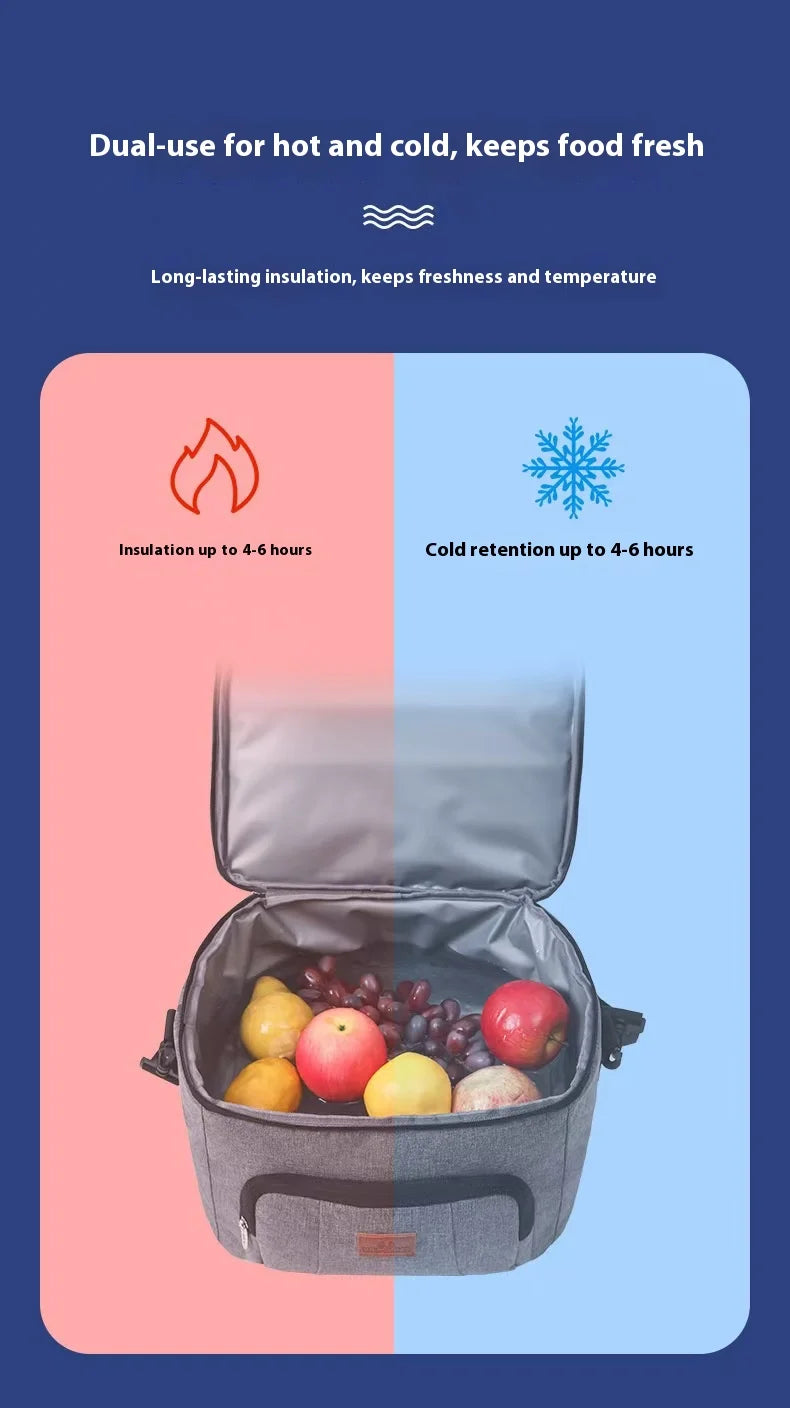 Multifunctional Double-Layer Tote Cooler Bag – Large Capacity Travel and Picnic Lunch Box with Shoulder Strap for Men and Women
