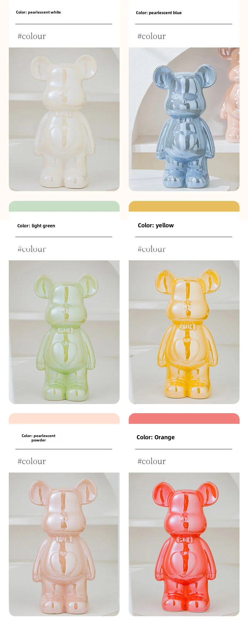 Aesthetic Ceramic Teddy Bear Statue – 17/27cm Bear Figurine Home Decor Ornament