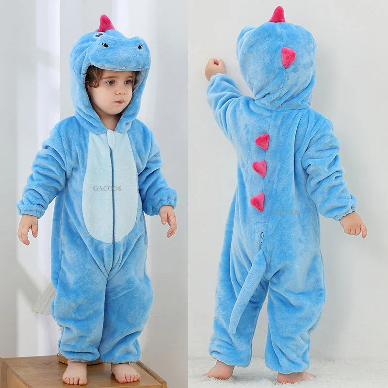 Cartoon Flannel Baby Romper – Unicorn, Rabbit & Dinosaur Pajamas, Cotton Kigurumi Jumpsuit for Boys & Girls