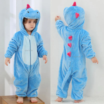 Cartoon Flannel Baby Romper – Unicorn, Rabbit & Dinosaur Pajamas, Cotton Kigurumi Jumpsuit for Boys & Girls