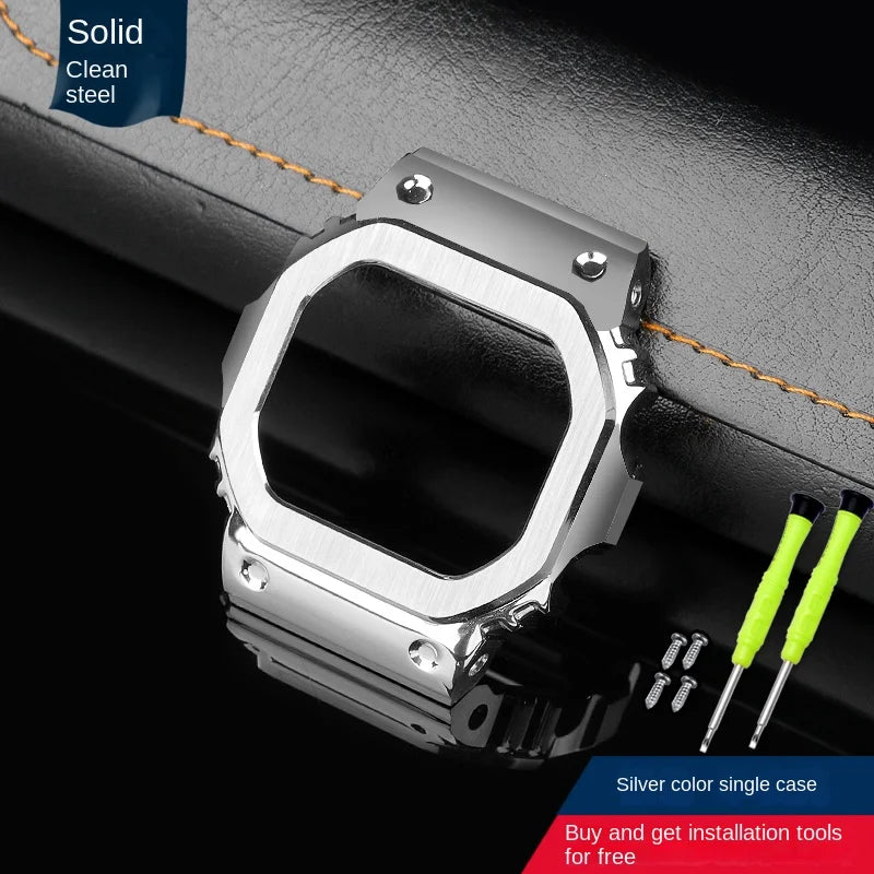 Gold and Black Stainless Steel Bezel and Strap Set for Casio G-Shock DW-5600, GW-B5600 & GW-M5610 - Metal Watch Case Modification Kit