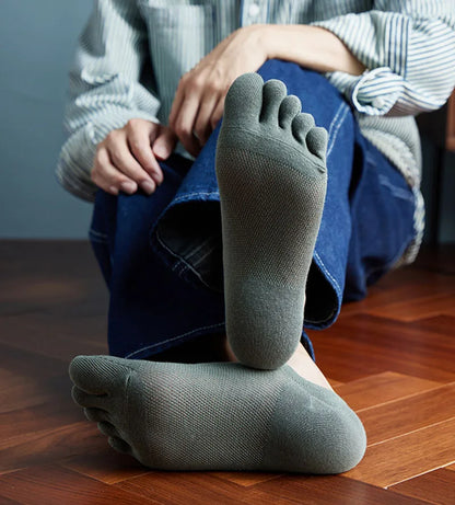 Men & Women Five-Finger Toe Socks – Breathable Mesh No-Show Ankle Sports Socks, Sweat-Absorbing Cotton Short Boat Socks